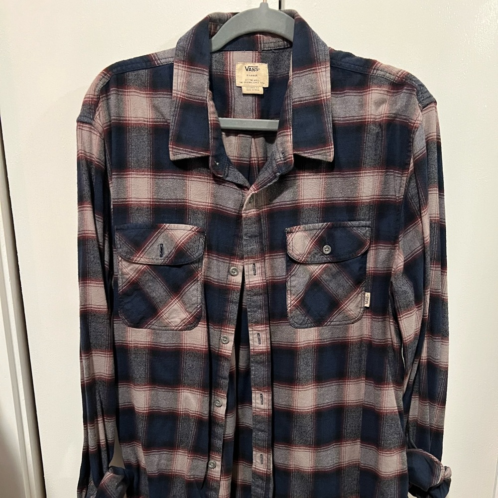 Vans Plaid Flannel Shirt Navy Gray Red